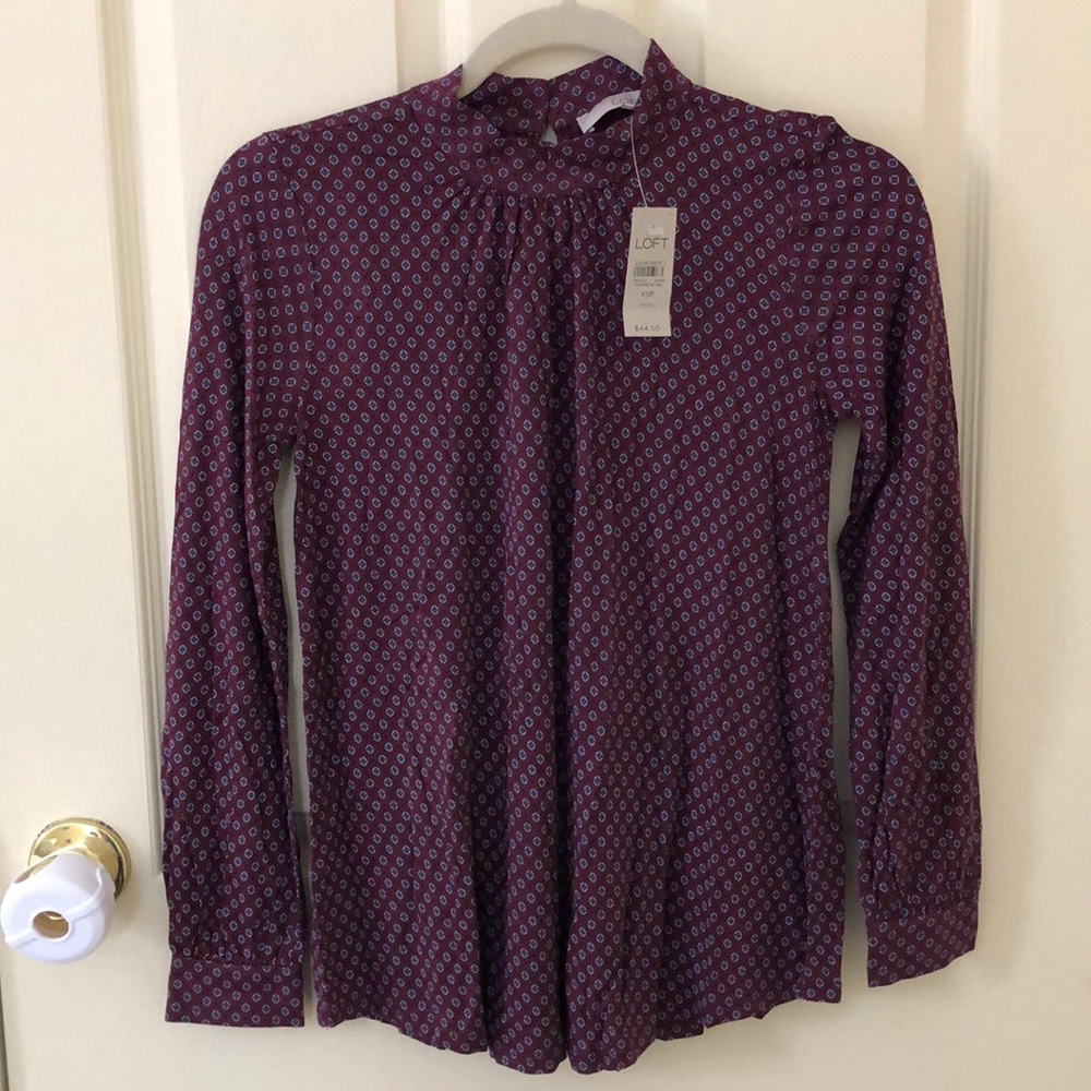 BNWT Ann Taylor Loft Burgundy High Neck Blouse XSP